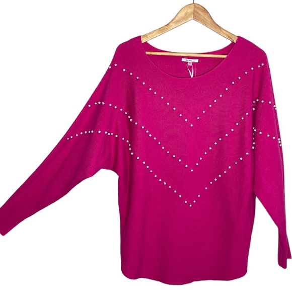 ✨NWT Sioni Vila Milano Hot Pink Bead Embellished Sweater Top Large Barbiecore - Picture 9 of 9
